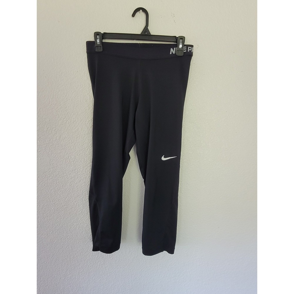 Nike Pro Dri-FIT Womens Black Cropped Training Leggings Tights Size L #P